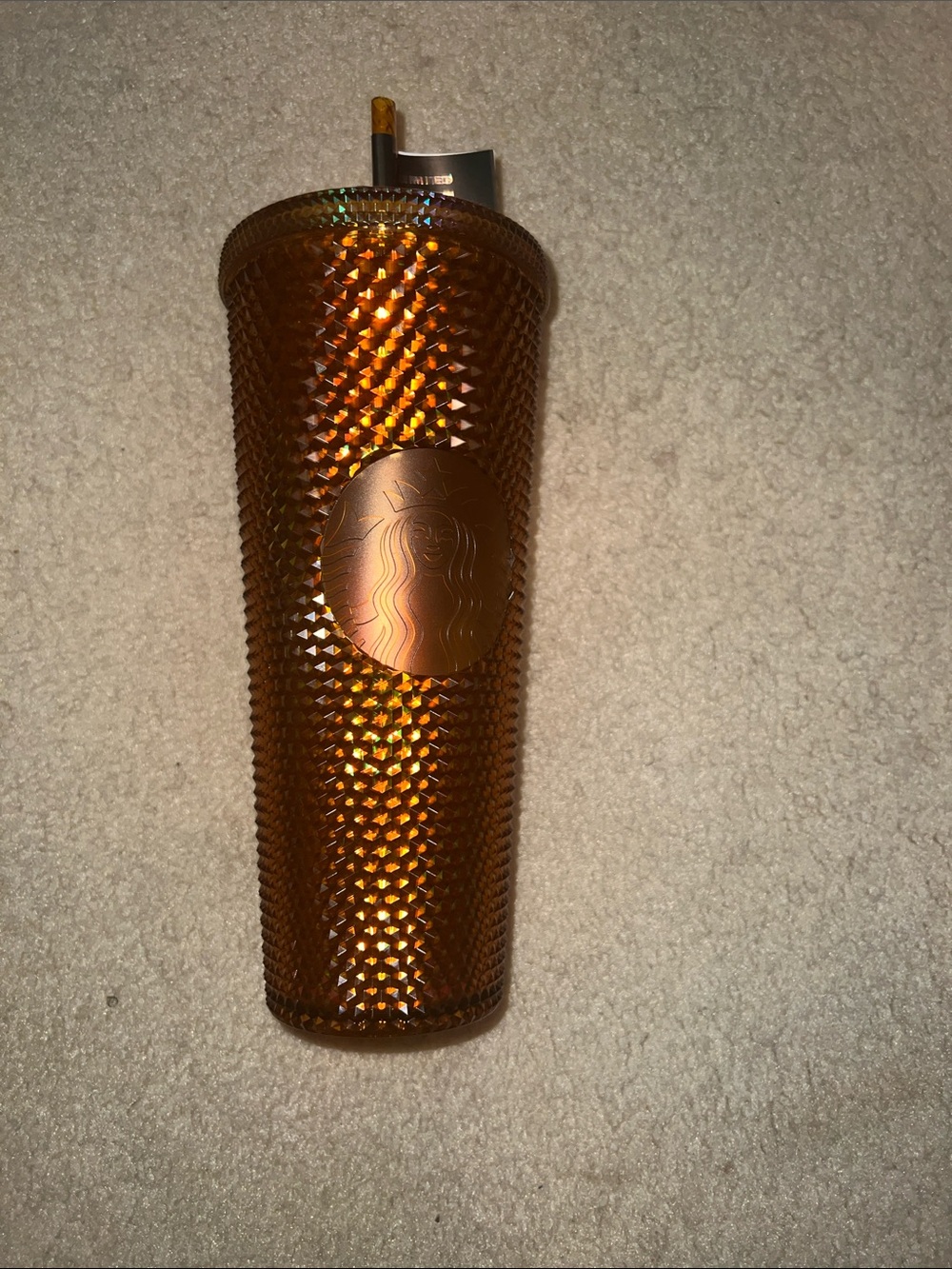 Starbucks Iridescent Amber Studded Tumbler with Straw - Metallic Orange